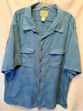 Reyn Spooner Size 2XL Hawaiian Traditionals 100% Silk Shirt Blue Pineapple Print